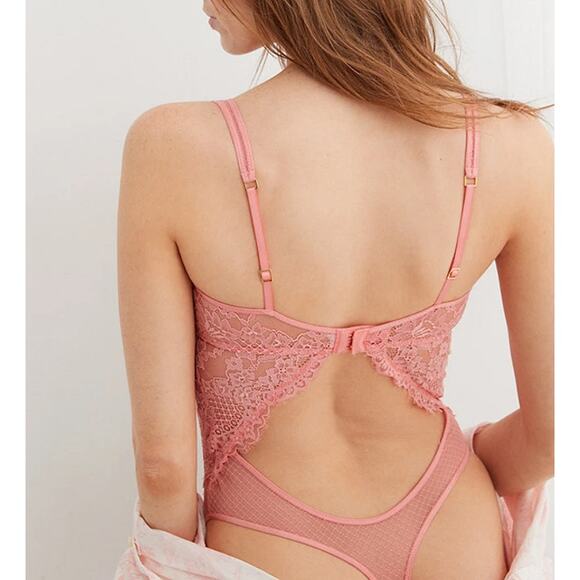 Aerie Show Off‎ Unlined Lace Bodysuit Size 32DD Pink Sexy Sheer Lingerie - Picture 2 of 8